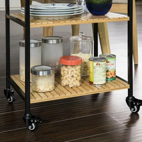 SoBuy 3 Tiers Metal Bamboo Drinks Serving Trolley Kitchen Shelf FKW65-N 3 SoBuy 3 Tiers Metal Bamboo Drinks Serving Trolley Kitchen Shelf FKW65-N - Image 3