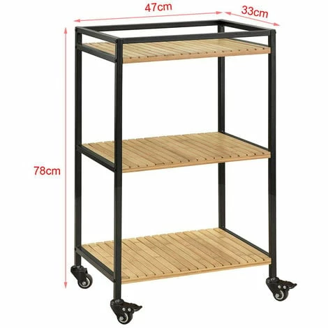 SoBuy 3 Tiers Metal Bamboo Drinks Serving Trolley Kitchen Shelf FKW65-N 5 SoBuy 3 Tiers Metal Bamboo Drinks Serving Trolley Kitchen Shelf FKW65-N - Image 5