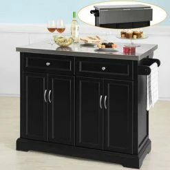 SoBuy Extendable Kitchen Trolley Island Storage Cupboard Black,FKW71-SCH