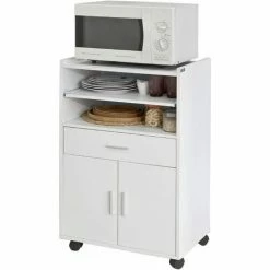 SoBuy Kitchen Wheeled Microwave Shelf,Storage Cupboard Cabinet Unit, FSB09-W
