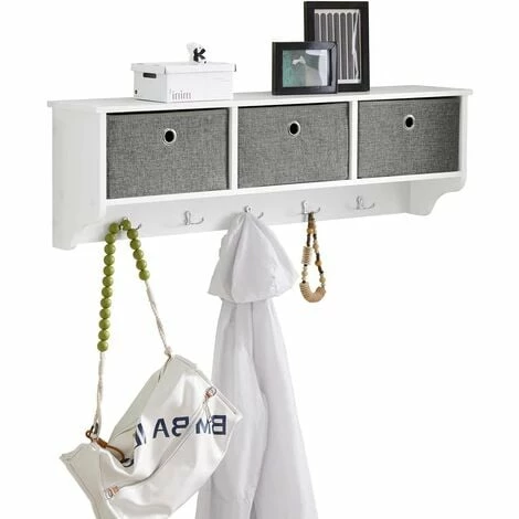 SoBuy White Wood Wall Storage Cabinet Unit with 3 Baskets & Hooks FRG282-W SoBuy White Wood Wall Storage Cabinet Unit With 3 Baskets & Hooks FRG282-W -SOBUY Shop 11489460 1