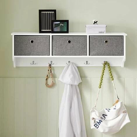 SoBuy White Wood Wall Storage Cabinet Unit with 3 Baskets & Hooks FRG282-W SoBuy White Wood Wall Storage Cabinet Unit With 3 Baskets & Hooks FRG282-W -SOBUY Shop 11489460 2