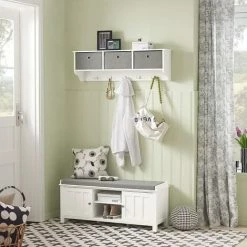 SoBuy White Wood Wall Storage Cabinet Unit With 3 Baskets & Hooks FRG282-W 2 SoBuy White Wood Wall Storage Cabinet Unit With 3 Baskets & Hooks FRG282-W -SOBUY Shop 11489460 3