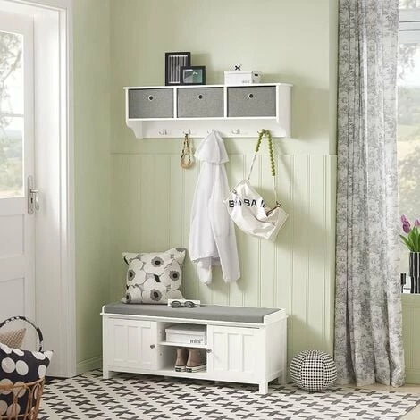 SoBuy White Wood Wall Storage Cabinet Unit with 3 Baskets & Hooks FRG282-W SoBuy White Wood Wall Storage Cabinet Unit With 3 Baskets & Hooks FRG282-W -SOBUY Shop 11489460 3