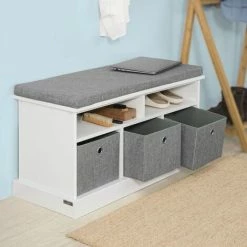 SoBuy 3 Baskets 2 Racks Storage Bench Shoe Rack Seat Stool With Removable Padded Seat,FSR67-HG -SOBUY Shop 11489461 4