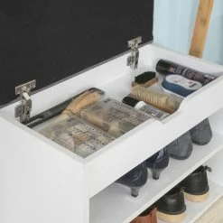 SoBuy White Wood 2 Tiers Shoe Storage Bench Cabinet With Padded Seat FSR25-HG 2 SoBuy White Wood 2 Tiers Shoe Storage Bench Cabinet With Padded Seat FSR25-HG -SOBUY Shop 11751723 3