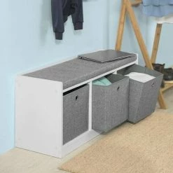 SoBuy Hallway Entrance 3 Baskets Storage Bench With Padded Seat FSR65-DG 2 SoBuy Hallway Entrance 3 Baskets Storage Bench With Padded Seat FSR65-DG -SOBUY Shop 11930690 3