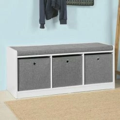 SoBuy Hallway Entrance 3 Baskets Storage Bench With Padded Seat FSR65-DG 4 SoBuy Hallway Entrance 3 Baskets Storage Bench With Padded Seat FSR65-DG -SOBUY Shop 11930690 5