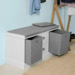 SoBuy Hallway Shoe Storage Bench Cabinet With 2 Baskets And Drawers FSR66-HG -SOBUY Shop 11930693 3