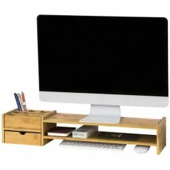 SoBuy Bamboo Monitor Stand Computer Screen Riser Desk Organisers BBF01-N -SOBUY Shop 12271622 3