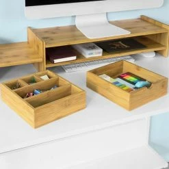 SoBuy Bamboo Monitor Stand Computer Screen Riser Desk Organisers BBF01-N -SOBUY Shop 12271622 4