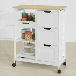 SoBuy Kitchen Storage Trolley With 3 Drawers,FKW79-W