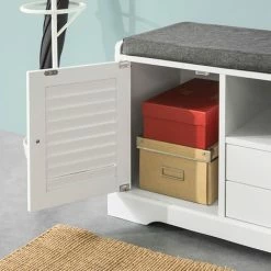 SoBuy Shoe Rack Shoe Cabinet Shoe Bench Hallway Storage Bench With Seat Cushion,FSR71-W -SOBUY Shop 13379423 4