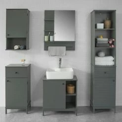 SoBuy Wall Mounted Single Door Bathroom Storage Cabinet, Bathroom Wall Cabinet,BZR25-DG -SOBUY Shop 14484240 5