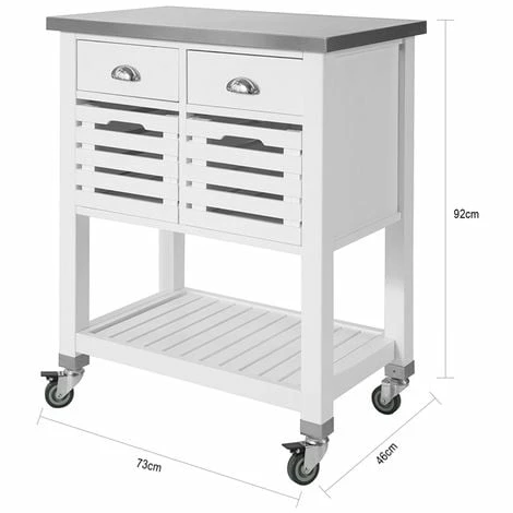 SoBuy White Kitchen Trolley Kitchen Serving Trolley Storage Trolley With Stainless Steel Worktop,FKW83-W 2 SoBuy White Kitchen Trolley Kitchen Serving Trolley Storage Trolley With Stainless Steel Worktop,FKW83-W - Image 2