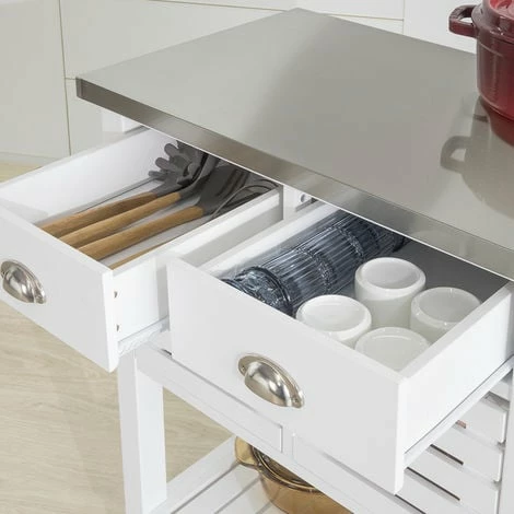 SoBuy White Kitchen Trolley Kitchen Serving Trolley Storage Trolley With Stainless Steel Worktop,FKW83-W 3 SoBuy White Kitchen Trolley Kitchen Serving Trolley Storage Trolley With Stainless Steel Worktop,FKW83-W - Image 3