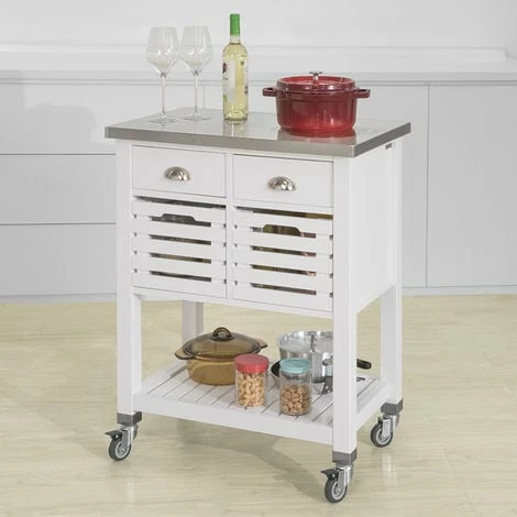 SoBuy White Kitchen Trolley Kitchen Serving Trolley Storage Trolley With Stainless Steel Worktop,FKW83-W 5 SoBuy White Kitchen Trolley Kitchen Serving Trolley Storage Trolley With Stainless Steel Worktop,FKW83-W - Image 5