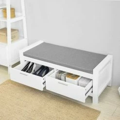 SoBuy 2 Drawers Shoe Bench Shoe Rack Shoe Cabinet Hallway Storage Bench With Seat Cushion,FSR74-W -SOBUY Shop 14484247 3