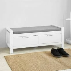 SoBuy 2 Drawers Shoe Bench Shoe Rack Shoe Cabinet Hallway Storage Bench With Seat Cushion,FSR74-W -SOBUY Shop 14484247 4