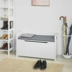 SoBuy Storage Bench With Lift Up Top And Seat Cushion, Bench With Storage Chest, Toy Chest, FSR76-W -SOBUY Shop 15935782 5