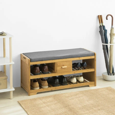 SoBuy Bamboo 2 Tiers Shoe Rack Shoe Bench with Seat Cushion, Hallway Shoe Storage Bench with Drawer,FSR75-N SoBuy Bamboo 2 Tiers Shoe Rack Shoe Bench With Seat Cushion, Hallway Shoe Storage Bench With Drawer,FSR75-N -SOBUY Shop 16499647 1