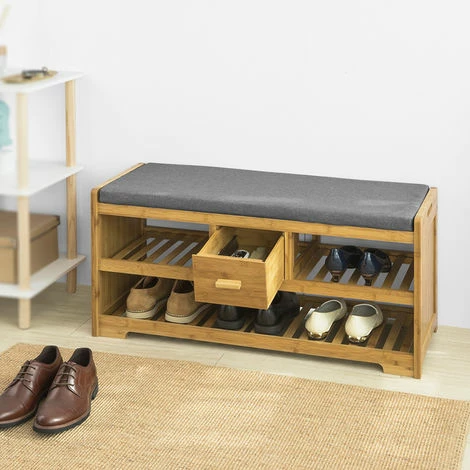 SoBuy Bamboo 2 Tiers Shoe Rack Shoe Bench with Seat Cushion, Hallway Shoe Storage Bench with Drawer,FSR75-N SoBuy Bamboo 2 Tiers Shoe Rack Shoe Bench With Seat Cushion, Hallway Shoe Storage Bench With Drawer,FSR75-N -SOBUY Shop 16499647 2