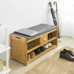 SoBuy Bamboo 2 Tiers Shoe Rack Shoe Bench With Seat Cushion, Hallway Shoe Storage Bench With Drawer,FSR75-N 2 SoBuy Bamboo 2 Tiers Shoe Rack Shoe Bench With Seat Cushion, Hallway Shoe Storage Bench With Drawer,FSR75-N -SOBUY Shop 16499647 3