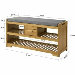 SoBuy Bamboo 2 Tiers Shoe Rack Shoe Bench With Seat Cushion, Hallway Shoe Storage Bench With Drawer,FSR75-N 3 SoBuy Bamboo 2 Tiers Shoe Rack Shoe Bench With Seat Cushion, Hallway Shoe Storage Bench With Drawer,FSR75-N -SOBUY Shop 16499647 4