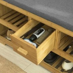 SoBuy Bamboo 2 Tiers Shoe Rack Shoe Bench With Seat Cushion, Hallway Shoe Storage Bench With Drawer,FSR75-N 4 SoBuy Bamboo 2 Tiers Shoe Rack Shoe Bench With Seat Cushion, Hallway Shoe Storage Bench With Drawer,FSR75-N -SOBUY Shop 16499647 5