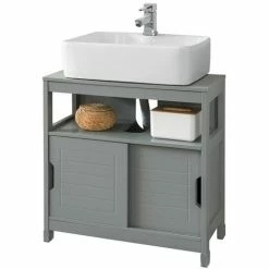 SoBuy Under Sink Bathroom Storage Cabinet With Shelf And Double Sliding Door,FRG128-SG