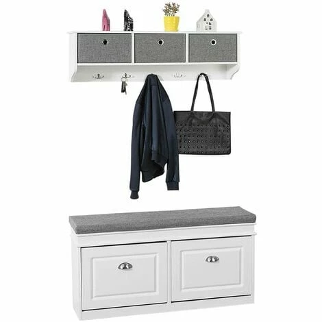 SoBuy Hallway Furniture Set, 3 Baskets Hallway Storage Bench with Wall Storage Cabinet,FSR64-W+FRG282-W SoBuy Hallway Furniture Set, 3 Baskets Hallway Storage Bench With Wall Storage Cabinet,FSR64-W+FRG282-W -SOBUY Shop 16783976 1