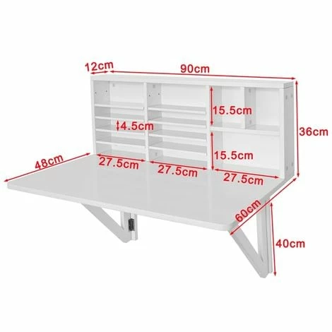 SoBuy Folding Wooden Wall-Mounted Drop-Leaf Table Desk Integrated With Storage Shelves,White ,FWT07-W 2 SoBuy Folding Wooden Wall-Mounted Drop-Leaf Table Desk Integrated With Storage Shelves,White ,FWT07-W - Image 2
