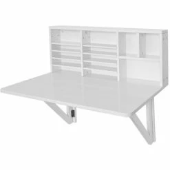 SoBuy Folding Wooden Wall-Mounted Drop-Leaf Table Desk Integrated With Storage Shelves,White ,FWT07-W 8 SoBuy Folding Wooden Wall-Mounted Drop-Leaf Table Desk Integrated With Storage Shelves,White ,FWT07-W -SOBUY Shop 18631058 4