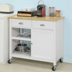 SoBuy Kitchen Storage Trolley Serving Cabinet With Wood Worktop,FKW62-WN -SOBUY Shop 20912344 3