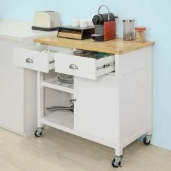 SoBuy Kitchen Storage Trolley Serving Cabinet With Wood Worktop,FKW62-WN -SOBUY Shop 20912344 4