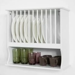 SoBuy Wall Mounted Kitchen Plate Cup Rack, Kitchen Wall Shelf, Kitchen Storage Rack Shelf KCR04-W