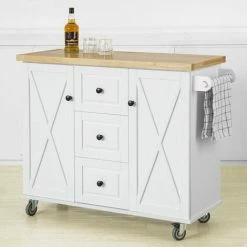 SoBuy Kitchen Storage Trolley Kitchen Cabinet Cupboard Sideboard Kitchen Island,FKW96-WN -SOBUY Shop 22406654 5