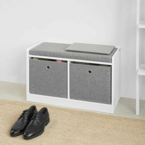 SoBuy Storage Shoe Bench With Seat Shoe Chest With 2 Grey Baskets,FSR65-K-DG 1 SoBuy Storage Shoe Bench With Seat Shoe Chest With 2 Grey Baskets,FSR65-K-DG