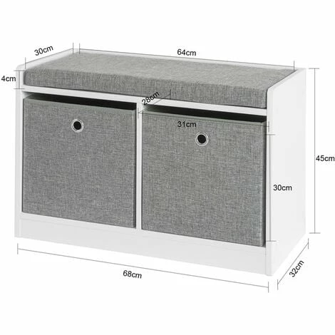 SoBuy Storage Shoe Bench With Seat Shoe Chest With 2 Grey Baskets,FSR65-K-DG 2 SoBuy Storage Shoe Bench With Seat Shoe Chest With 2 Grey Baskets,FSR65-K-DG - Image 2
