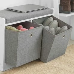 SoBuy Storage Shoe Bench With Seat Shoe Chest With 2 Grey Baskets,FSR65-K-DG 7 SoBuy Storage Shoe Bench With Seat Shoe Chest With 2 Grey Baskets,FSR65-K-DG -SOBUY Shop 22407103 3