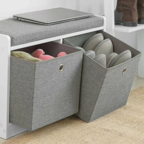 SoBuy Storage Shoe Bench With Seat Shoe Chest With 2 Grey Baskets,FSR65-K-DG 3 SoBuy Storage Shoe Bench With Seat Shoe Chest With 2 Grey Baskets,FSR65-K-DG - Image 3