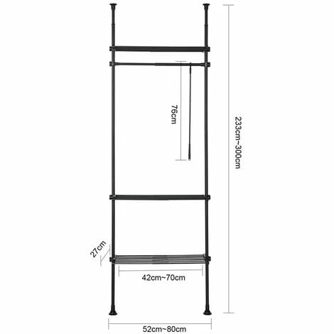 SoBuy Clothes Racks Adjustable Wardrobe Organiser Clothes Shelf System Hanging,Black,KLS07-SCH 3 SoBuy Clothes Racks Adjustable Wardrobe Organiser Clothes Shelf System Hanging,Black,KLS07-SCH - Image 3