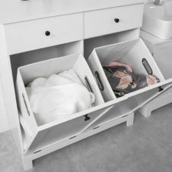 SoBuy 2 Drawers 2 Doors Laundry Cabinet Laundry Chest, Bathroom Cabinet,BZR33-W -SOBUY Shop 22968662 3