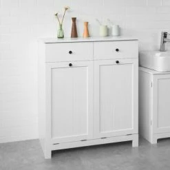 SoBuy 2 Drawers 2 Doors Laundry Cabinet Laundry Chest, Bathroom Cabinet,BZR33-W -SOBUY Shop 22968662 4
