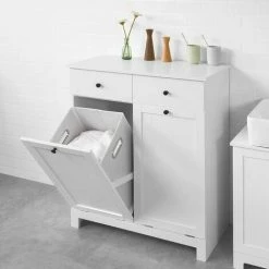 SoBuy 2 Drawers 2 Doors Laundry Cabinet Laundry Chest, Bathroom Cabinet,BZR33-W -SOBUY Shop 22968662 5