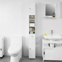 SoBuy White Bathroom Cabinet Bathroom Shelf Bathroom Tall Cabinet Cupboard,BZR34-W -SOBUY Shop 23574368 4