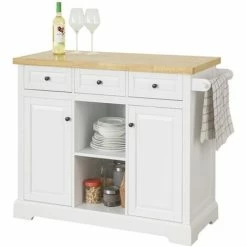 SoBuy Kitchen Storage Trolley Kitchen Cabinet Cupboard Sideboard Kitchen Island With 3 Drawers 2 Open Shelves 2 Doors,FKW101-WN