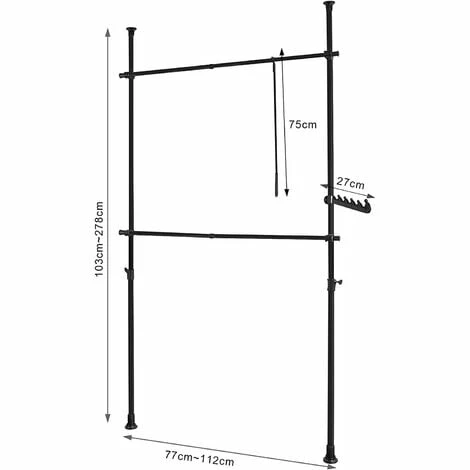 SoBuy FRG109-SCH, Black Telescopic Wardrobe Organiser, Hanging Rail, Clothes Rack, Adjustable Storage Shelving 3 SoBuy FRG109-SCH, Black Telescopic Wardrobe Organiser, Hanging Rail, Clothes Rack, Adjustable Storage Shelving - Image 3