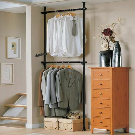 SoBuy FRG109-SCH, Black Telescopic Wardrobe Organiser, Hanging Rail, Clothes Rack, Adjustable Storage Shelving 5 SoBuy FRG109-SCH, Black Telescopic Wardrobe Organiser, Hanging Rail, Clothes Rack, Adjustable Storage Shelving - Image 5