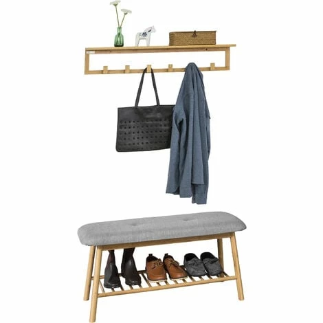 SoBuy Hallway Furniture Set,Shoe Bench Racks And Wall Shelf,FSR24-K-HG+FHK06-N 1 SoBuy Hallway Furniture Set,Shoe Bench Racks And Wall Shelf,FSR24-K-HG+FHK06-N